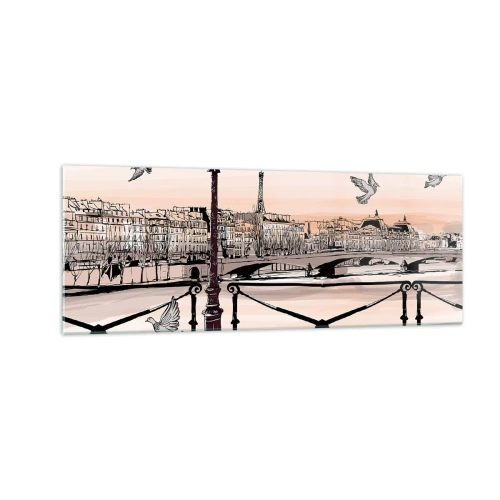 Obraz na skle - Nad strechami Paríža - 140x50 cm