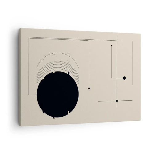 Obraz na plátne - Čierne geometrické čiary a kruh na béžovom pozadí - 70x50cm - Pružná a dynamická kompozícia - Moderná nástenná dekorácia do obývacej izby a spálne ARTTOR