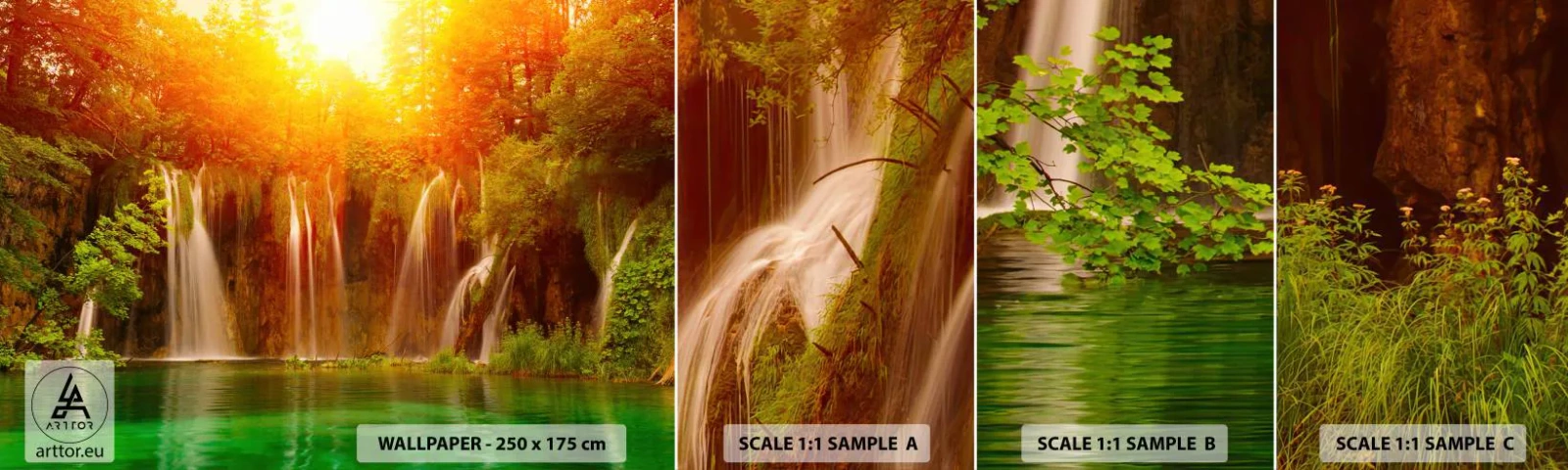 Vzorka Fototapeta Standard Eco - Na slnku a v tieni - Krajina, Vodopád, Chorvátsko - 100x30 cm