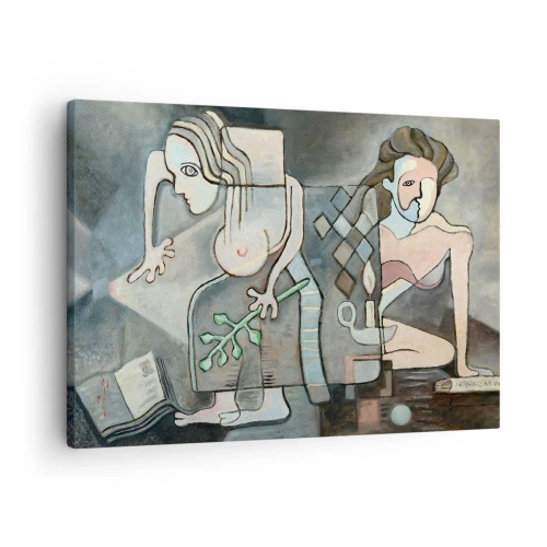 Obraz na plátne - Abstraktné postavy v symbolickej kompozícii s hlbokým významom - 70x50cm - Mozaika ducha a hmoty - Moderná nástenná dekorácia do obývacej izby a spálne ARTTOR