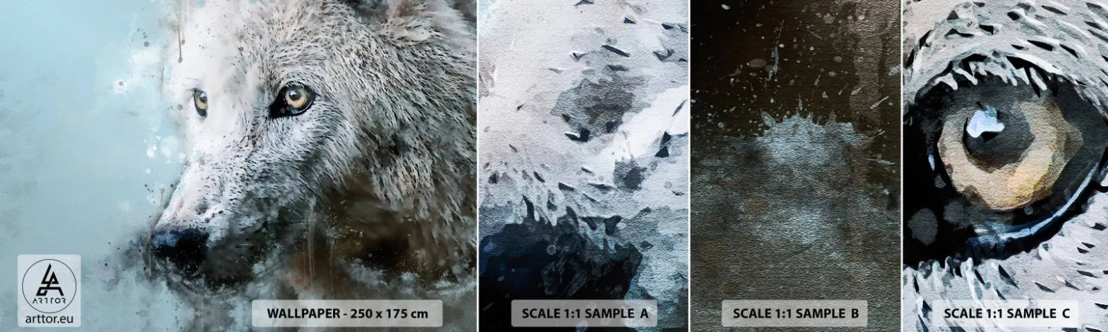 Vzorka Fototapeta Standard Eco - Zoznámte sa s vlčou dušou - Zvieratá, Wolf, Predátor - 100x30 cm