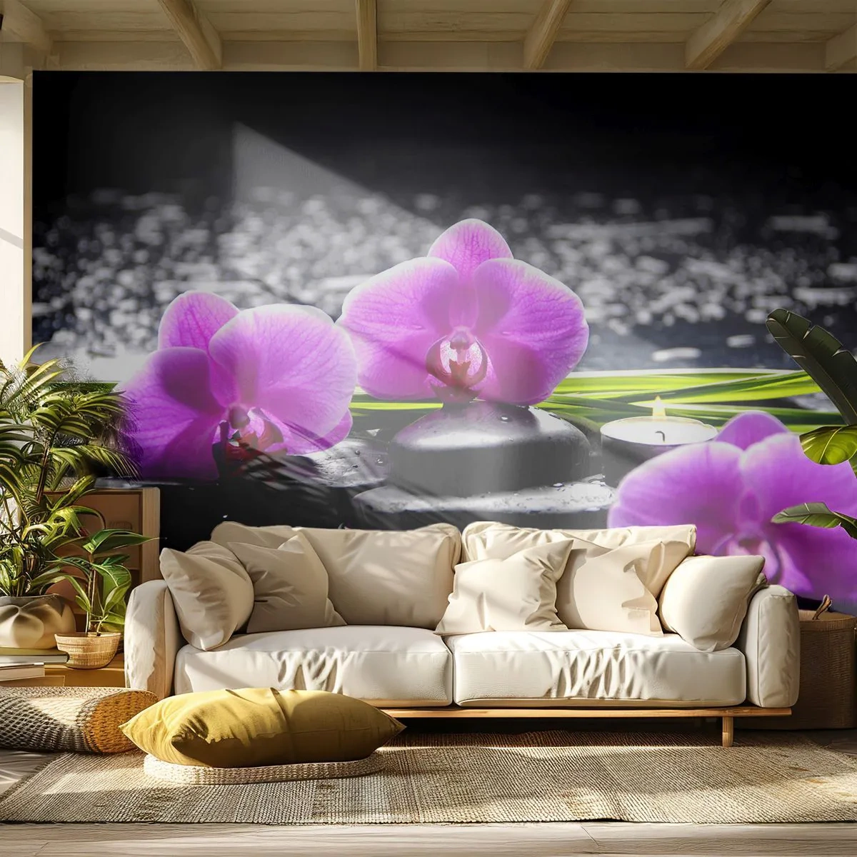 Fototapeta Premium Sand - Utopiť v tichu a pokoji - Kvety, Orchidea, Orchidea - 450x315 cm