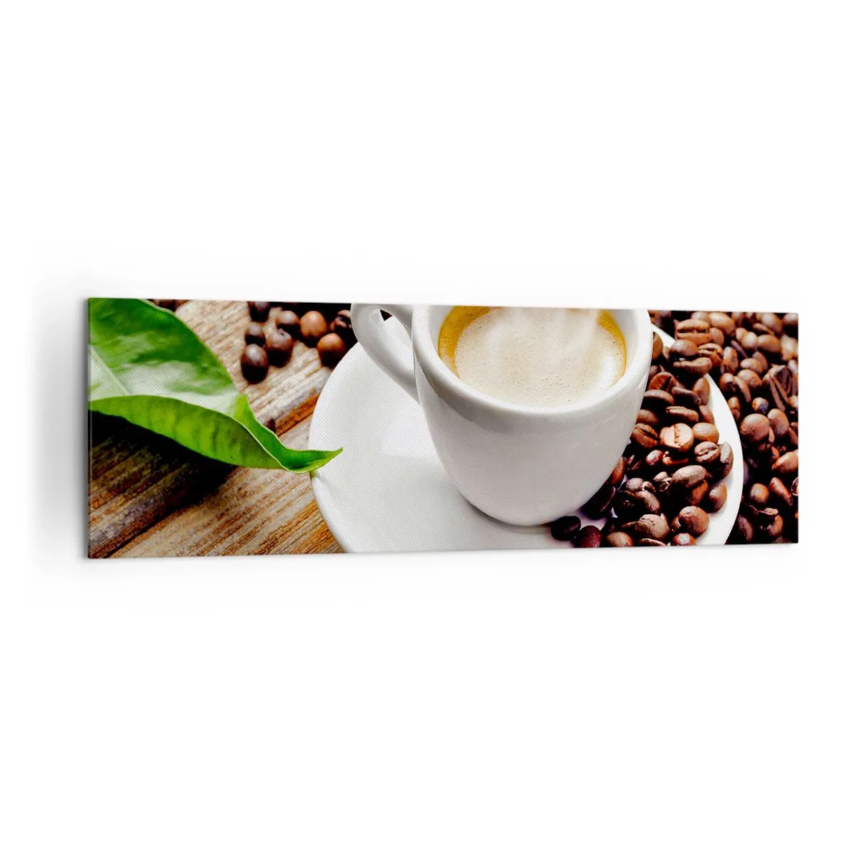 Obraz na plátne - Káva na lavici - 160x50 cm