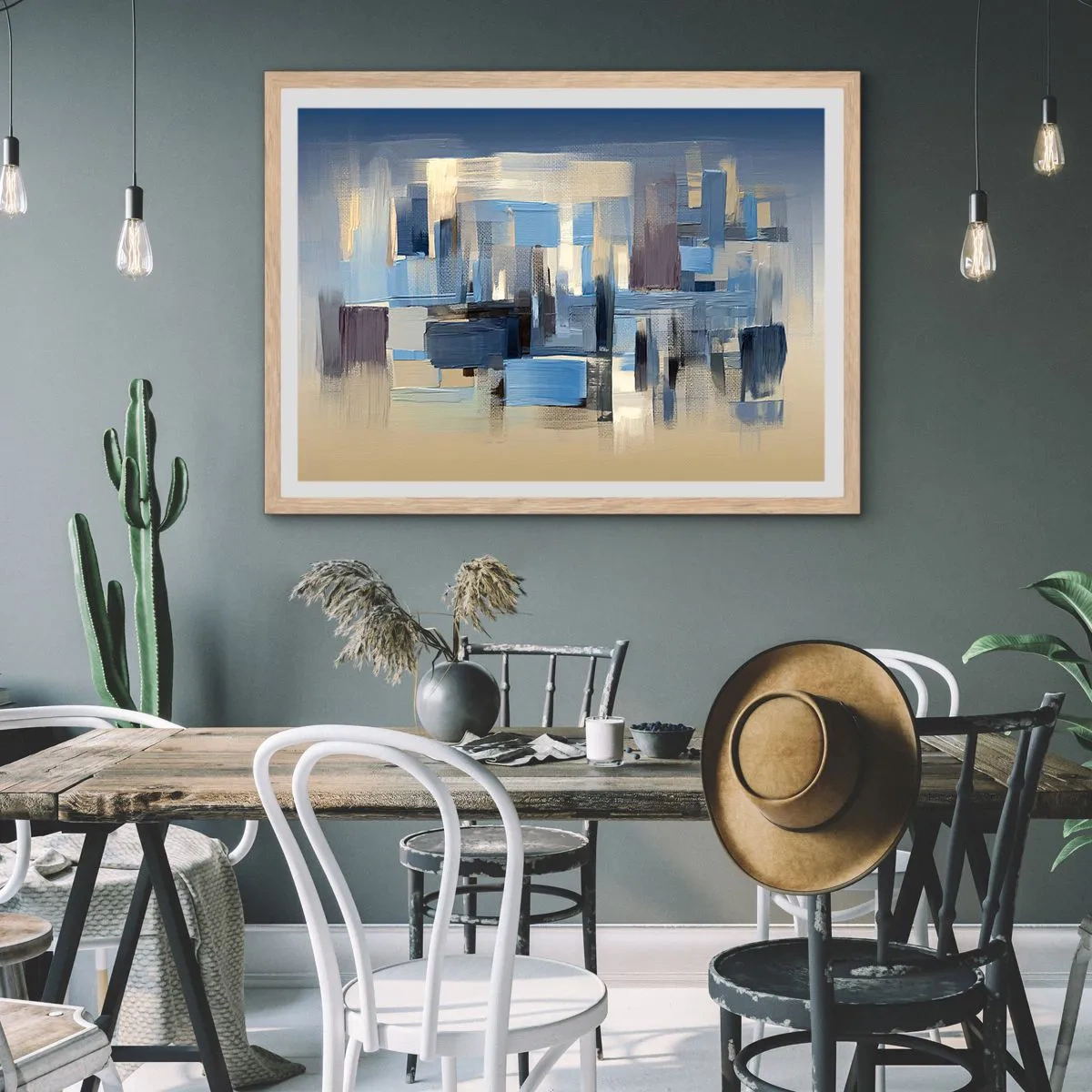 Plagát v ráme zo svetlého duba - Modrá konštrukcia - 70x50 cm