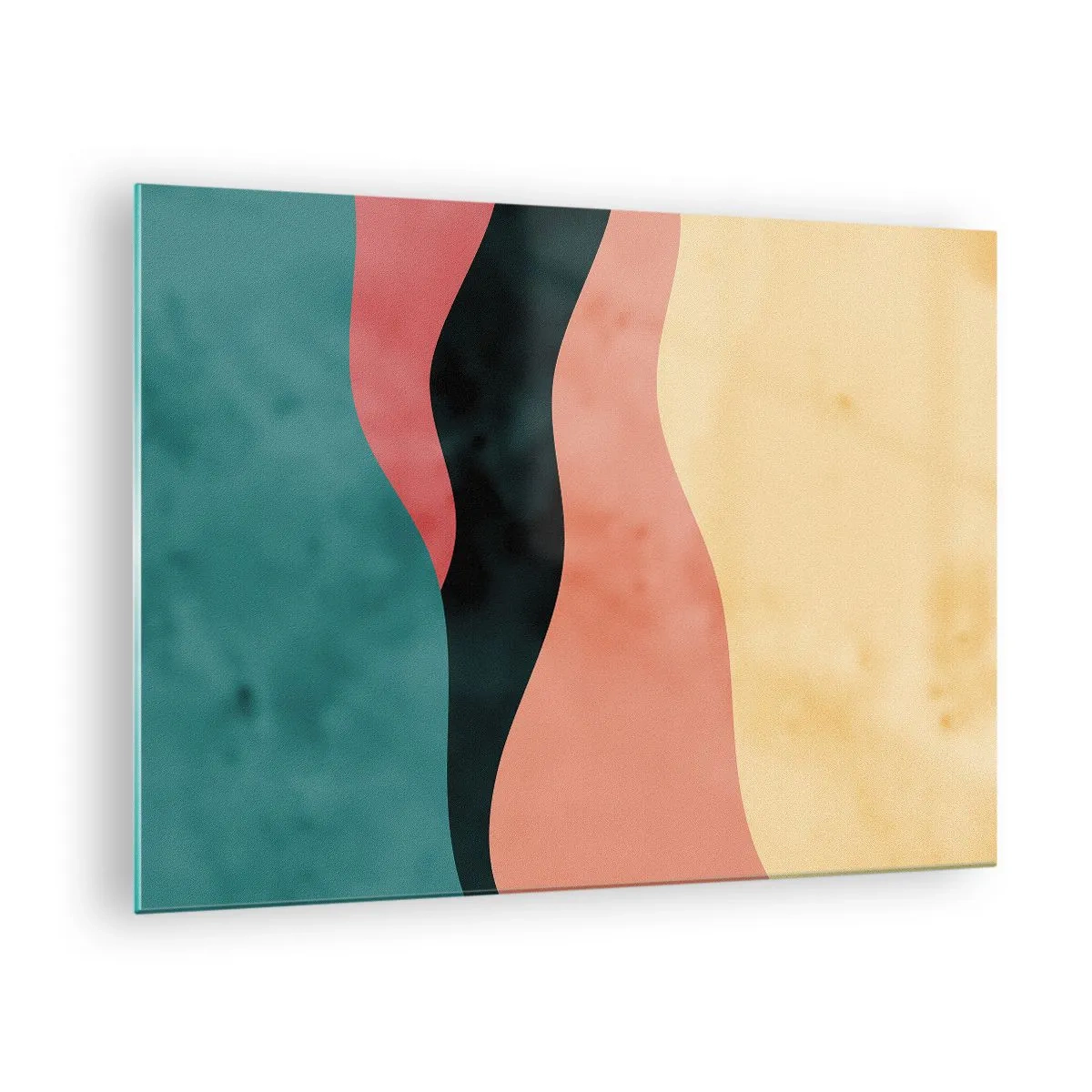 Obraz na skle - Farebné vlny v odtieňoch zelenej, ružovej, čiernej a béžovej - 70x50cm - Kompatibilný nesúlad - Moderná nástenná dekorácia do obývacej izby a spálne ARTTOR
