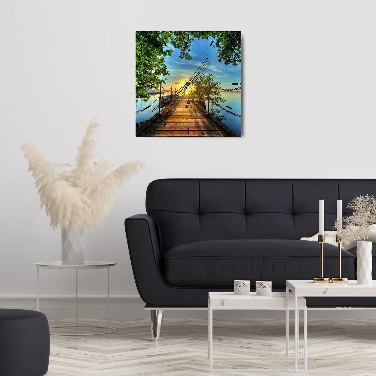 Nástenné hodiny - Západ pri vode - 40x40 cm