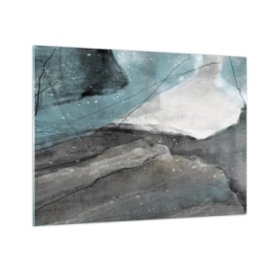 Obraz na skle - Abstraktné zobrazenie skál a ľadu v chladnej farebnej palete. - 70x50cm - Abstrakcie: skaly a ľad - Moderná nástenná dekorácia do obývacej izby a spálne ARTTOR