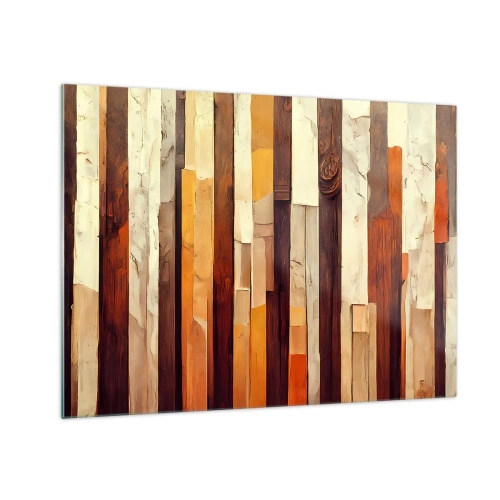 Obraz na skle - Kompozícia zvislých pruhov v odtieňoch dreva a béžovej - 70x50cm - Hymna lesných stromov - Moderná nástenná dekorácia do obývacej izby a spálne ARTTOR