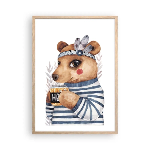 Plagát v ráme zo svetlého duba - Sladký medvedík - 50x70 cm