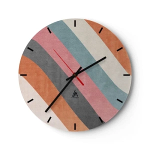 Nástenné hodiny - Farebné pruhy v pastelových odtieňoch usporiadané diagonálne - 30x30cm - Diagonálna kompozícia – pohyb - Moderná nástenná dekorácia do obývacej izby, kuchyne a spálne ARTTOR
