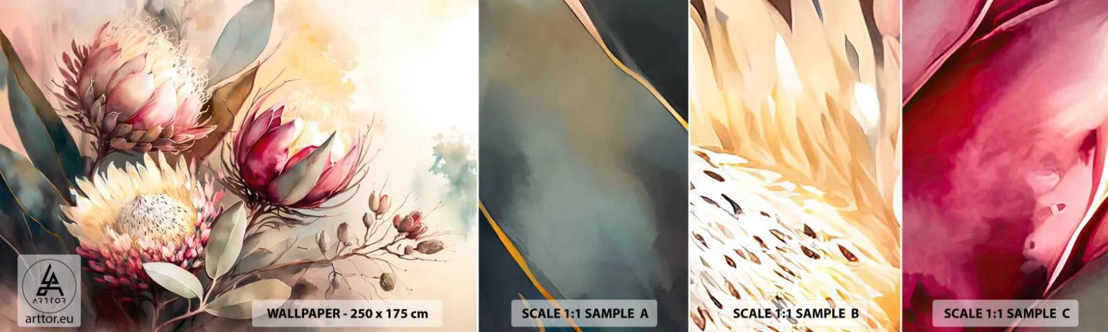 Vzorka Fototapeta Standard Eco - Z profilu a en face - Kvety, Art Deco, Botanika - 100x30 cm