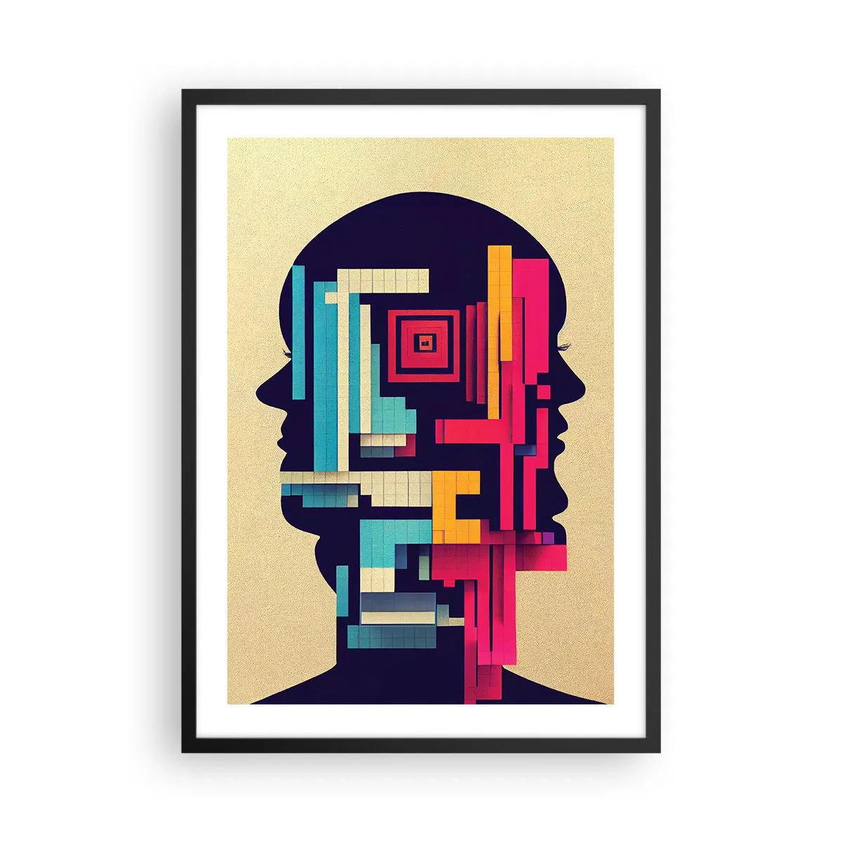 Plagát v čiernom ráme - Abstraktná silueta s geometrickými tvarmi - 50x70cm - Nové väzby - Moderná nástenná dekorácia do obývacej izby a spálne ARTTOR