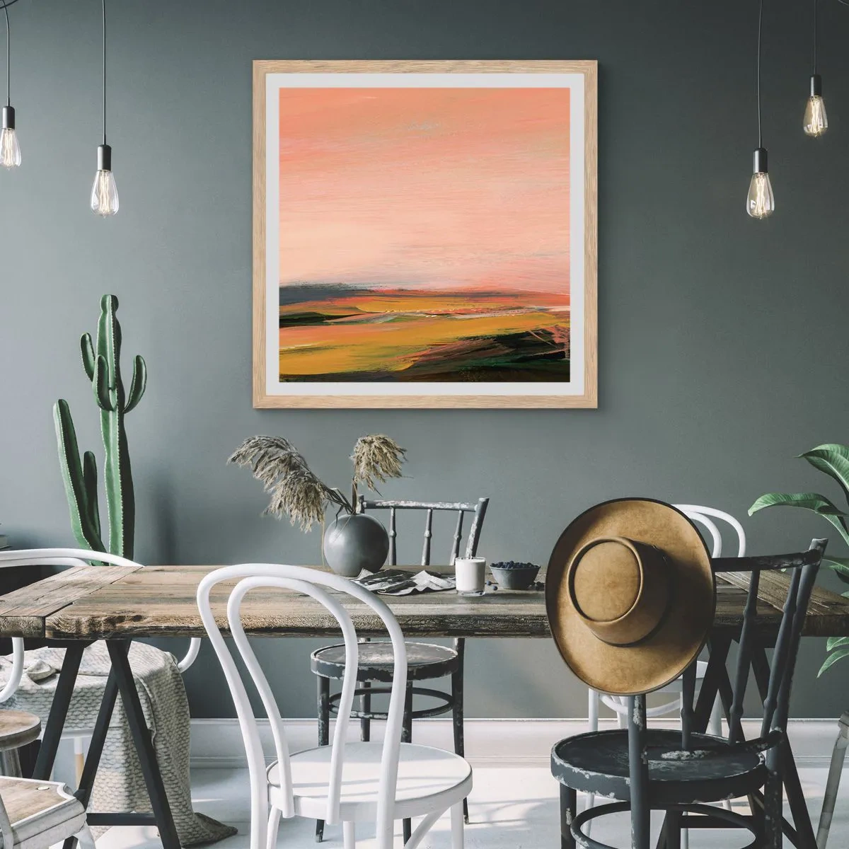 Plagát v ráme zo svetlého duba - V ružových tónoch - 60x60 cm