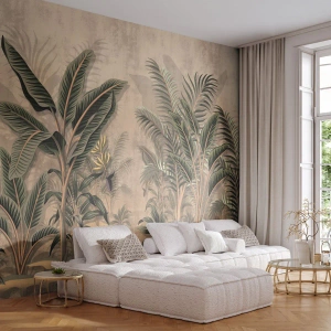 Fototapeta Premium Sand - Rytina v koloniálnom štýle - Tropický les, Kokosová palma, Banánový strom - 100x70 cm
