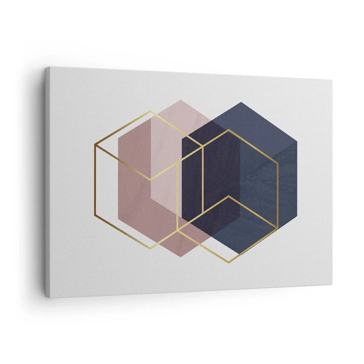 Obraz na plátne - Geometrické tvary v zlatých líniách na pastelovom pozadí - 70x50cm - Sila jednoduchosti - Moderná nástenná dekorácia do obývacej izby a spálne ARTTOR