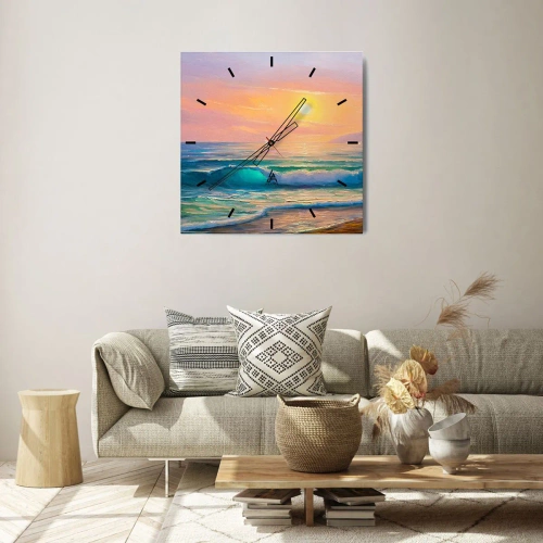 Nástenné hodiny - Tyrkysová pieseň vĺn - 30x30 cm