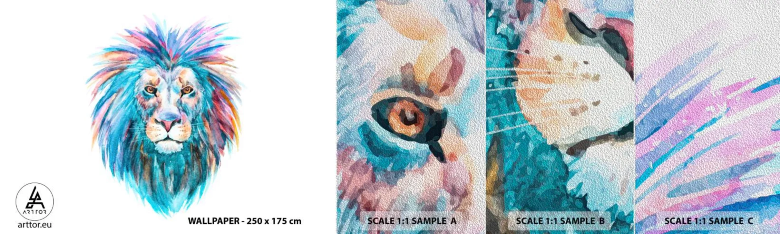 Vzorka fototapety Premium Sand - Elektrizujúca aura - Zvieratá, Lev, Abstrakcia - 100x30 cm