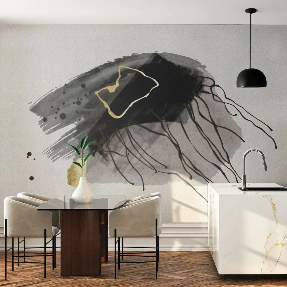 Fototapeta Premium Canvas - V čiernej a zlatej - Abstrakcia, Kus, Grafika - 300x210 cm