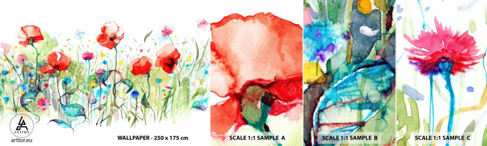 Vzorka Fototapeta Standard Eco - Kvitnúca lúka v máji - Kvety, Vlčie maky, Záhrada - 100x30 cm