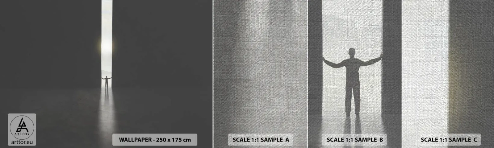 Vzorka fototapety Premium Canvas - Krok k svetlej budúcnosti - Abstrakcia, Muž, Kus - 100x30 cm