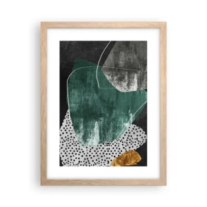 Plagát v ráme zo svetlého duba - Farebná abstrakcia so zlatou vločkou - 30x40 cm