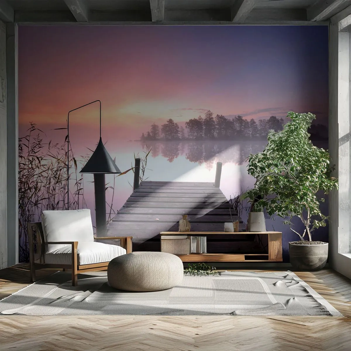 Fototapeta Premium Canvas - Z ľaliovej hmly… - Krajina, svitanie, Jazero - 250x175 cm