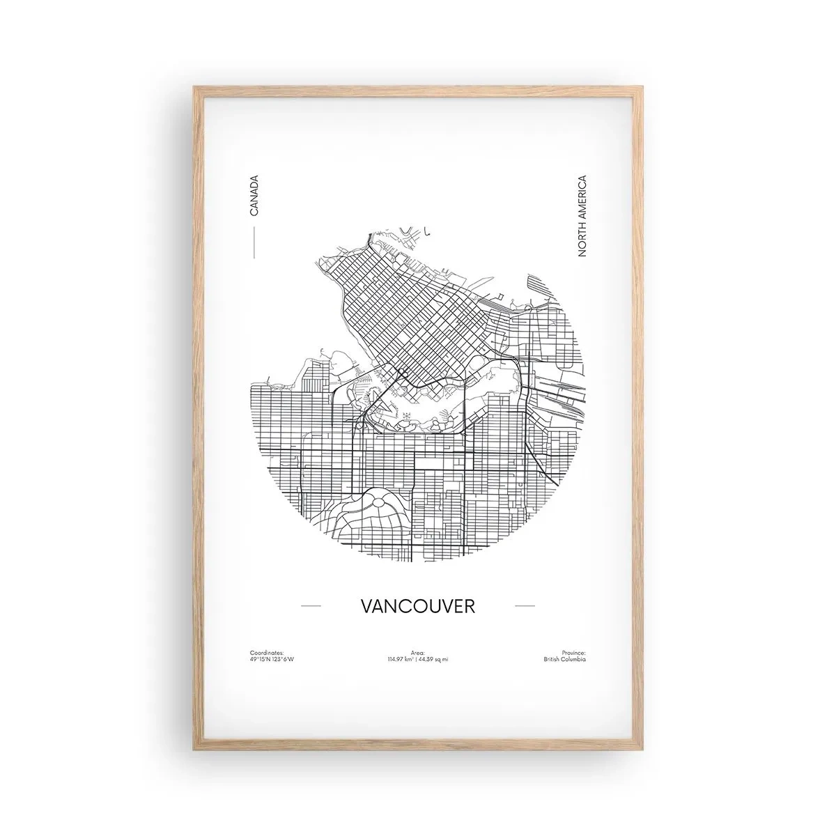 Plagát v ráme zo svetlého duba - Anatómia Vancouveru - 61x91 cm