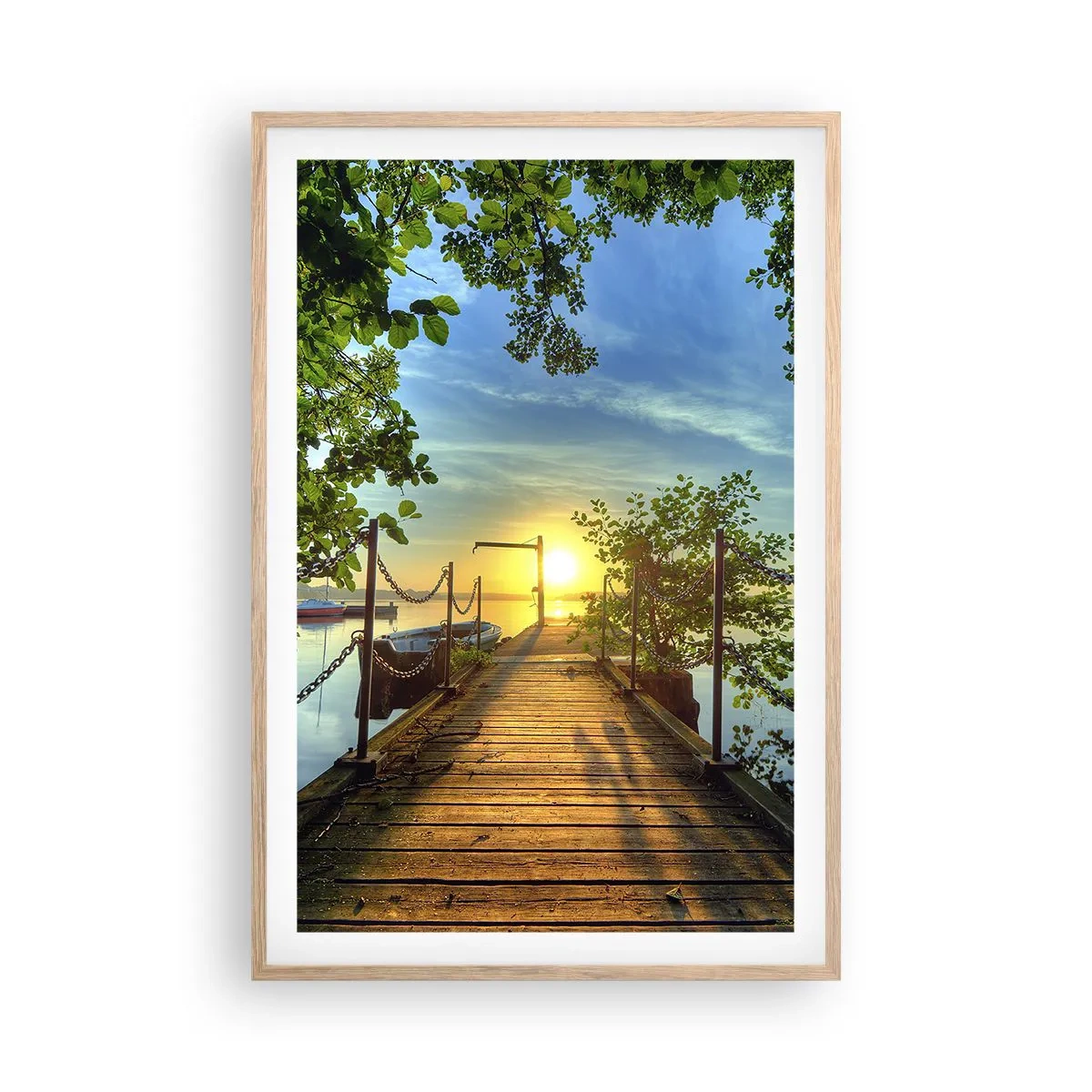 Plagát v ráme zo svetlého duba - Západ pri vode - 61x91 cm