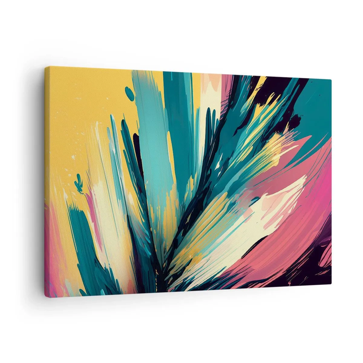 Obraz na plátne - Abstraktná kompozícia v intenzívnych a kontrastných farbách. - 70x50cm - Kompozícia – explózia radosti - Moderná nástenná dekorácia do obývacej izby a spálne ARTTOR