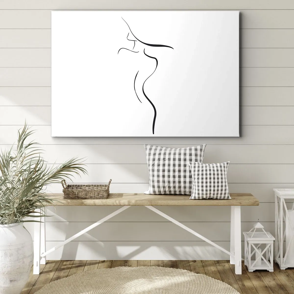 Obraz na plátne - Minimalistický obrys ženskej siluety na bielom pozadí - 70x50cm - Nepolapiteľná ako vlna - Moderná nástenná dekorácia do obývacej izby a spálne ARTTOR