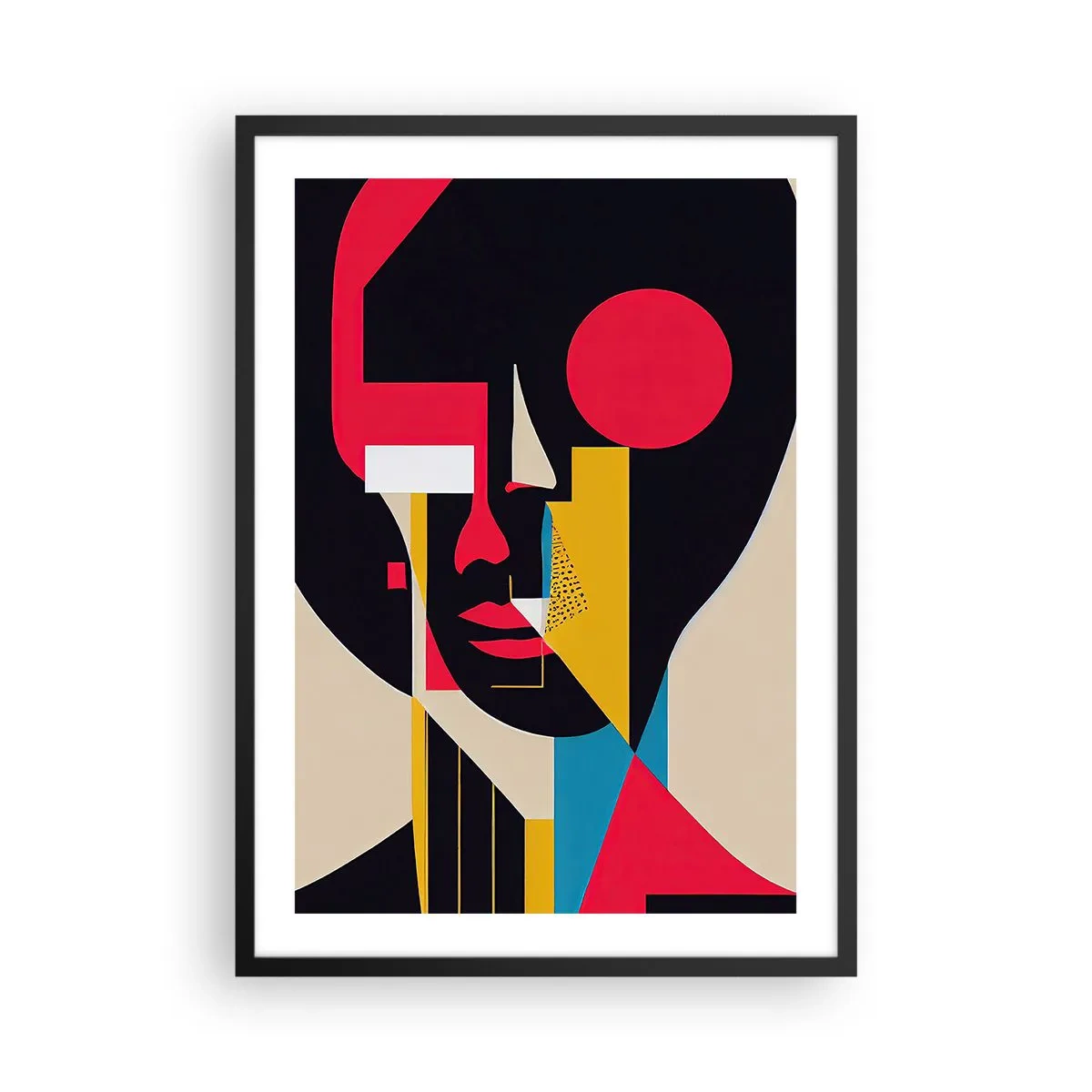 Plagát v čiernom ráme - Abstraktný portrét v geometrickej kompozícii - 50x70cm - Jej vnútorný svet - Moderná nástenná dekorácia do obývacej izby a spálne ARTTOR