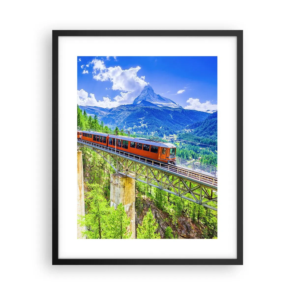Plagát v čiernom ráme - Alpská železnica - 40x50 cm