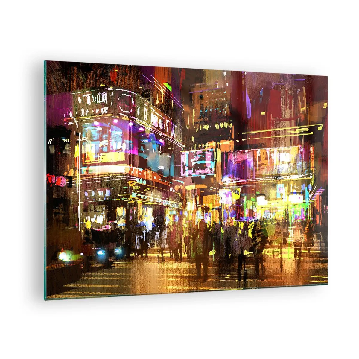 Obraz na skle - Žiarivé mesto v neónovom svetle - 70x50cm - V mori svetla - Moderná nástenná dekorácia do obývacej izby a spálne ARTTOR