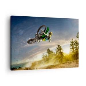 Obraz na plátne - Motocyklista v dynamickom skoku - 70x50cm - Zapni emócie! - Moderná nástenná dekorácia do obývacej izby a spálne ARTTOR