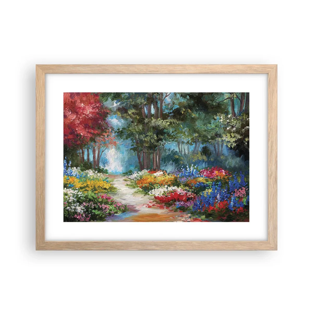 Plagát v ráme zo svetlého duba - Lesná záhrada, kvetinový les - 40x30 cm