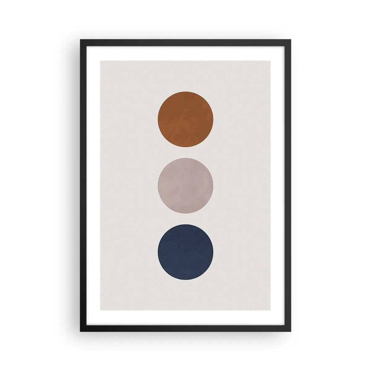 Plagát v čiernom ráme - Minimalistické kruhy v teplých odtieňoch na svetlom pozadí - 50x70cm - Symbol dokonalosti - Moderná nástenná dekorácia do obývacej izby a spálne ARTTOR