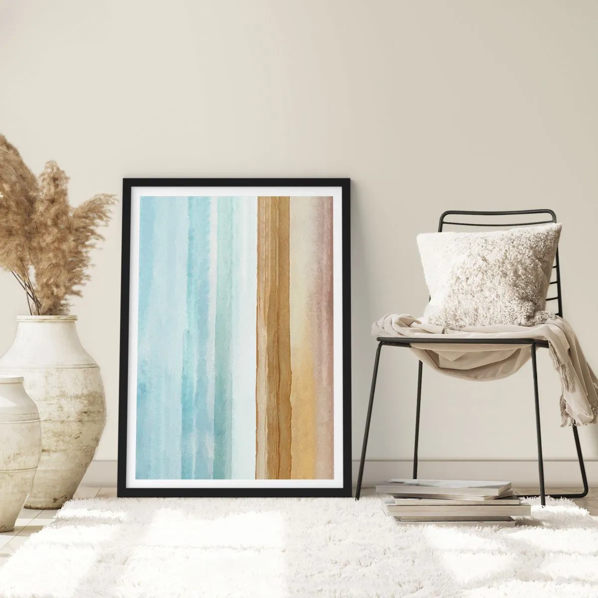 Plagát v čiernom ráme - Minimalistická krajina v pastelových odtieňoch - 50x70cm - Utešenie - Moderná nástenná dekorácia do obývacej izby a spálne ARTTOR