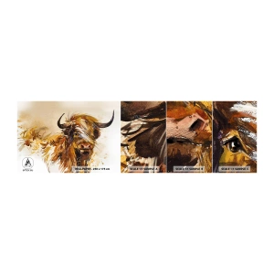 Vzorka samolepiacej fototapety Deluxe Sticker - Pýcha lovca - Zvieratá, Abstrakcia, škótsky Buffalo - 100x30 cm
