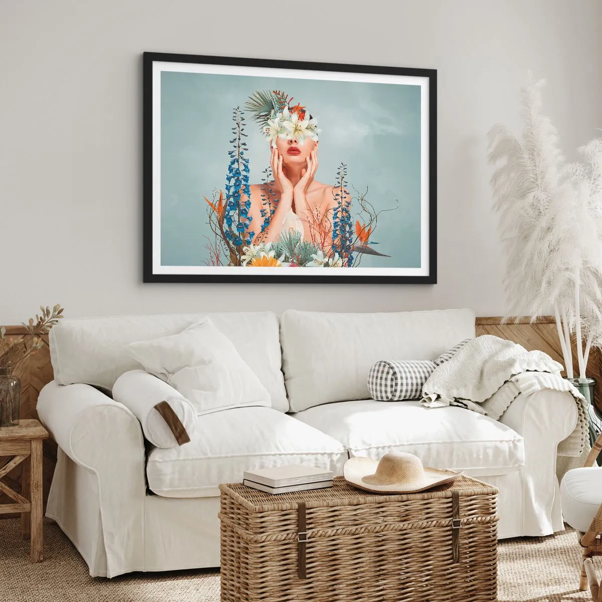 Plagát v čiernom ráme - Žena – kvetina - 91x61 cm