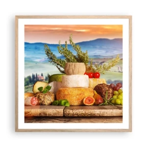 Plagát v ráme zo svetlého duba - Talianska radosť zo života - 60x60 cm