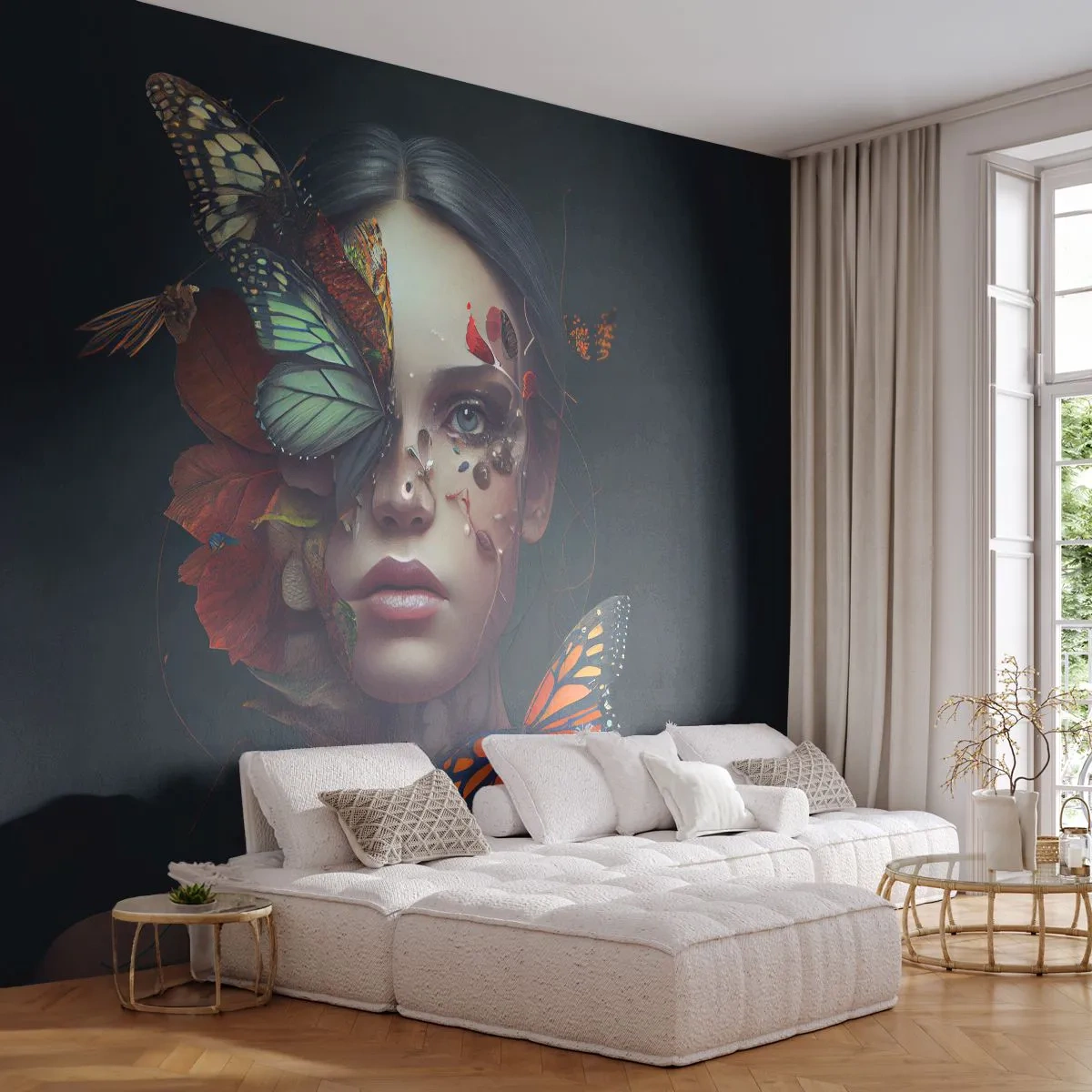 Fototapeta Premium Canvas - Nádherná metamorfóza - Motýle, Tvár, Žena - 250x175 cm
