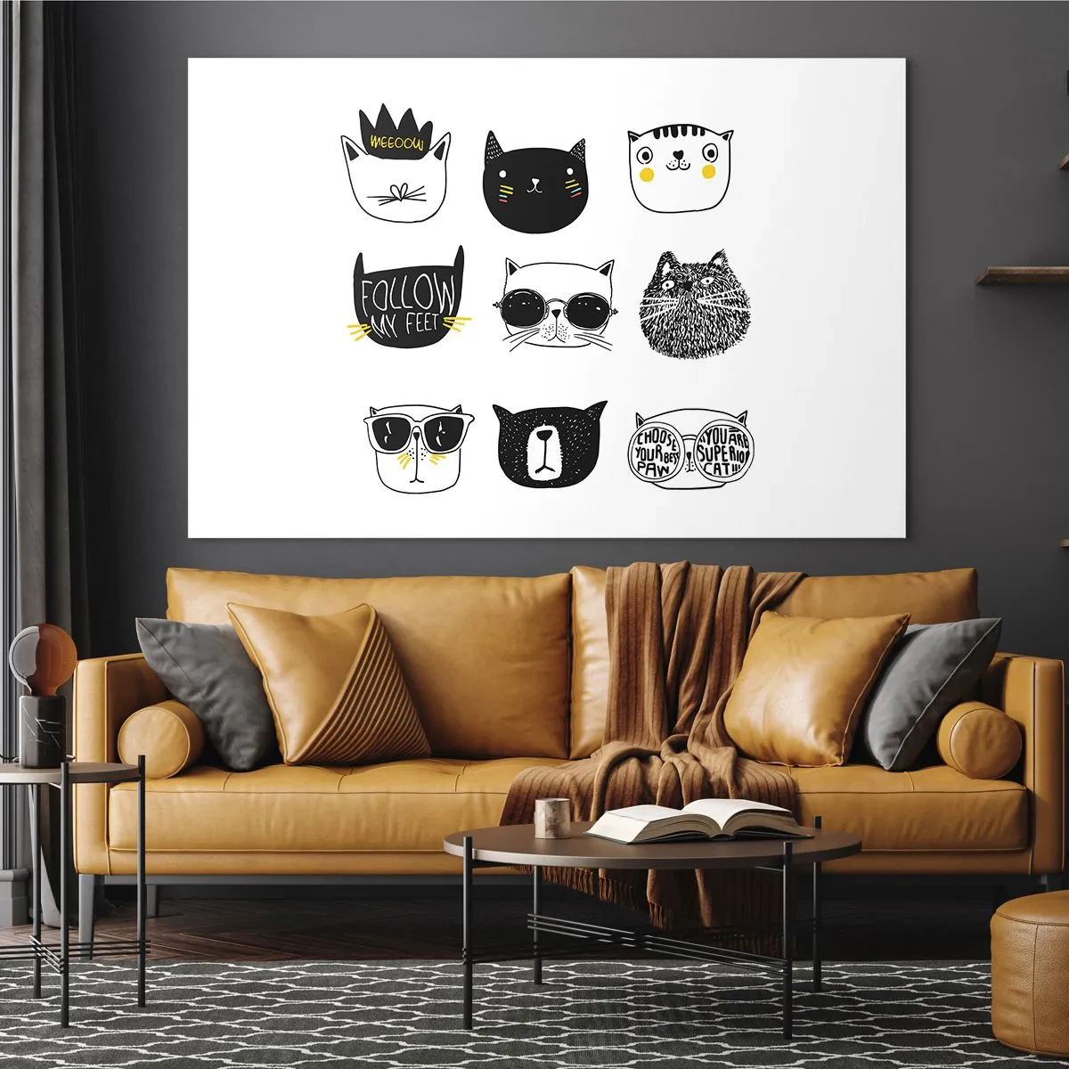 Obraz na skle - Ilustrácie rozkošných mačiek v minimalistickom štýle - 70x50cm - Každý iný - Moderná nástenná dekorácia do obývacej izby a spálne ARTTOR