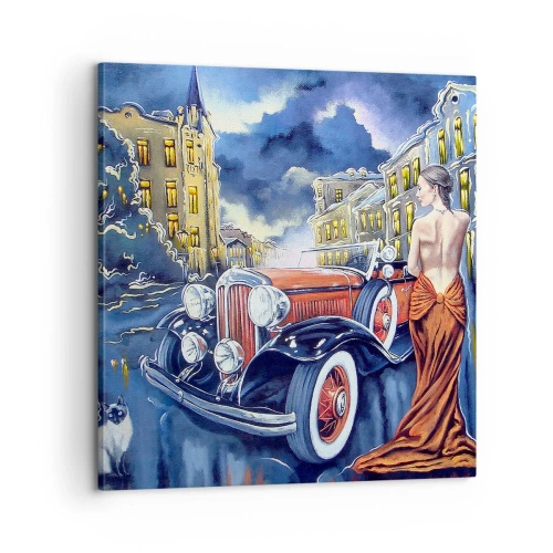 Obraz na plátne - Nokturno v modrej a koralovej - 60x60 cm