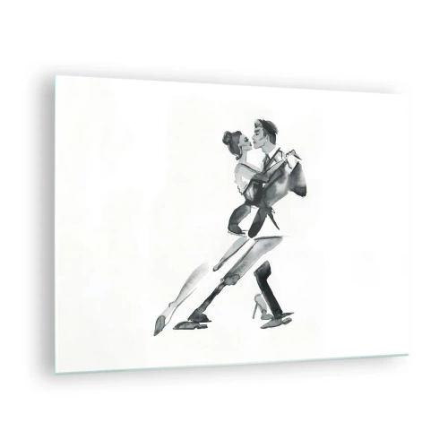 Obraz na skle - Pár tancuje tango v čiernobielom akvarelovom štýle - 70x50cm - V jednom rytme - Moderná nástenná dekorácia do obývacej izby a spálne ARTTOR
