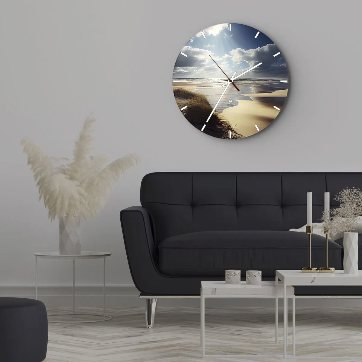 Nástenné hodiny - Divoká pláž s dunami osvetlenými slnečným svetlom a oblakmi - 30x30cm - Pláž, divoká pláž - Moderná nástenná dekorácia do obývacej izby, kuchyne a spálne ARTTOR