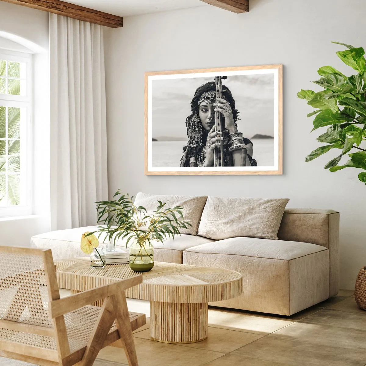 Plagát v ráme zo svetlého duba - Samotná hudba orientu - 100x70 cm