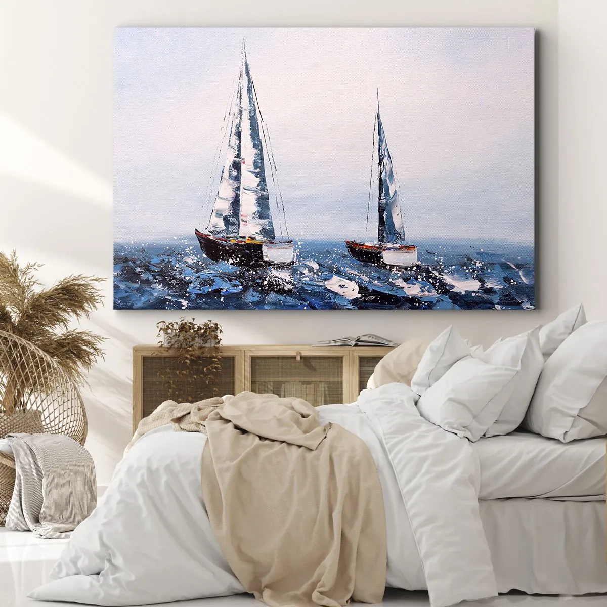 Obraz na plátne - Plachetnice na rozbúrenom mori v maliarskej kompozícii - 70x50cm - Bratstvo vetra - Moderná nástenná dekorácia do obývacej izby a spálne ARTTOR