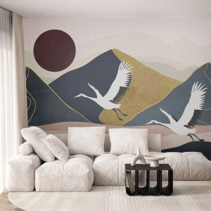 Fototapeta Premium Canvas - Opäť ubehol ďalší deň - Abstrakcia, Žeriavy, hory - 350x256 cm