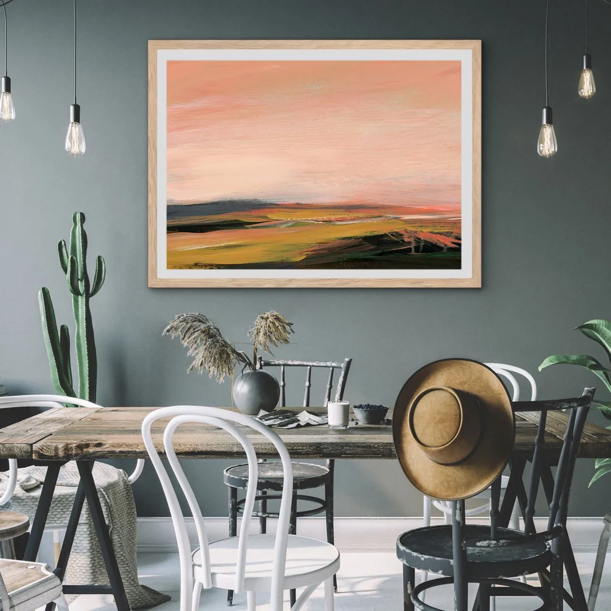 Plagát v ráme zo svetlého duba - V ružových tónoch - 91x61 cm