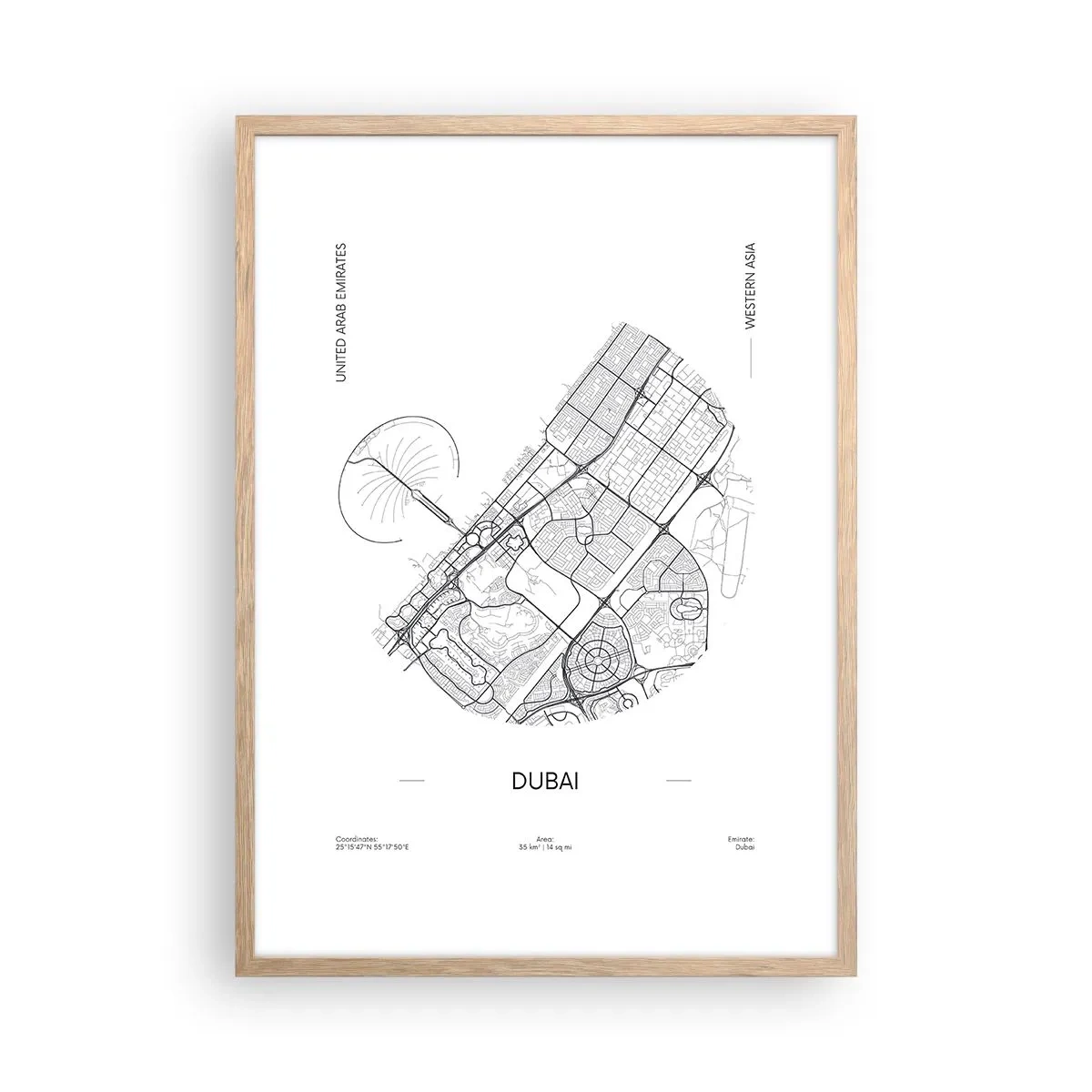 Plagát v ráme zo svetlého duba - Anatómia Dubaja - 50x70 cm